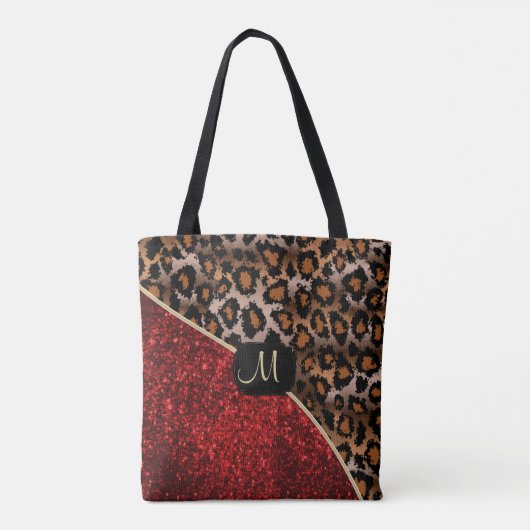 Monogram - Rood en luipaarspatroon Tote Bag (Achterkant)