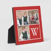 Monogram rood en wit 3 Foto Collage Family Fotoplaat (Voorkant)