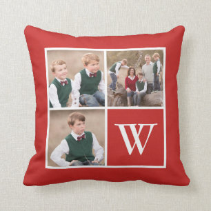 Monogram rood en wit 3 Foto Collage Family Kussen