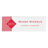 Monogram rood en wit Abstract Chevron Pattern Naambadge (Voorkant)