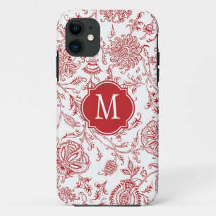 Monogram rood en wit bloempatroon Case-Mate iPhone case