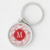 Monogram rood en wit bloempatroon sleutelhanger (Voorkant)