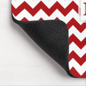 Monogram: Rood en wit Chevron Print Mousepad Muismat (Hoek)