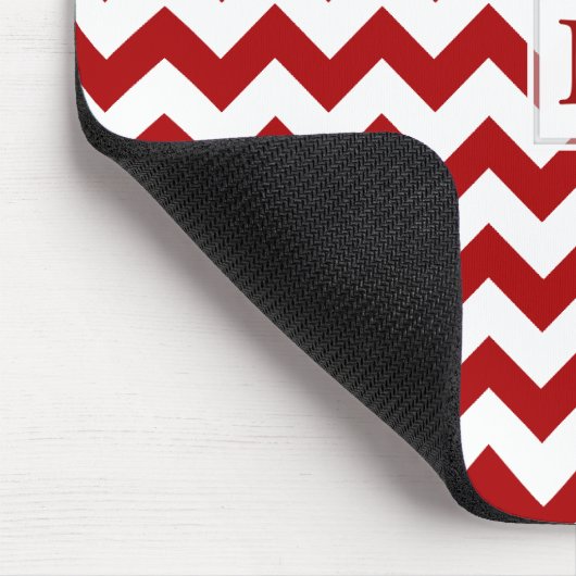 Monogram: Rood en wit Chevron Print Mousepad Muismat (Hoek)