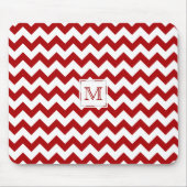 Monogram: Rood en wit Chevron Print Mousepad Muismat (Voorkant)