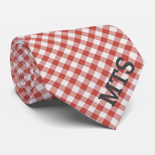 Monogram rood en wit Gingham Casual gecontroleerd Stropdas (Opgerold)