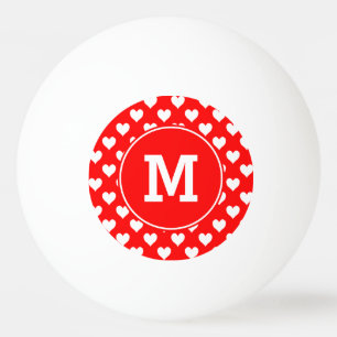Monogram rood en wit hart patroon pingpongbal
