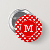 Monogram rood en wit hart patroon ronde button 5,7 cm (Voorkant /achterkant)