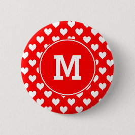 Monogram rood en wit hart patroon ronde button 5,7 cm