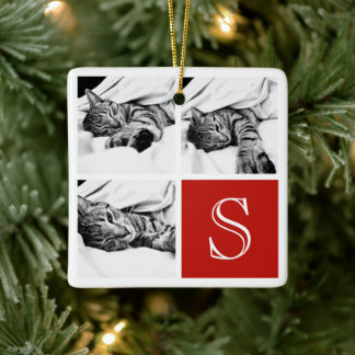 Monogram rood en wit instagram Foto Collage Keramisch Ornament