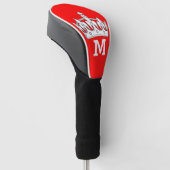 Monogram rood en wit kroonmonogram op maat golfheadcover (Schuin)
