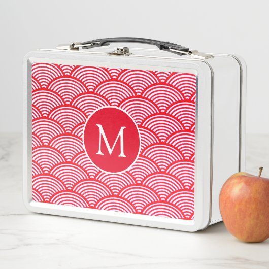 Monogram rood en wit Scallop Patroon (In situ)