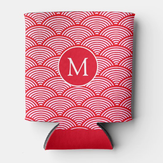 Monogram rood en wit Scallop Patroon Blikjeskoeler (Voorkant)