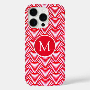 Monogram rood en wit Scallop Patroon iPhone 16 Pro Hoesje