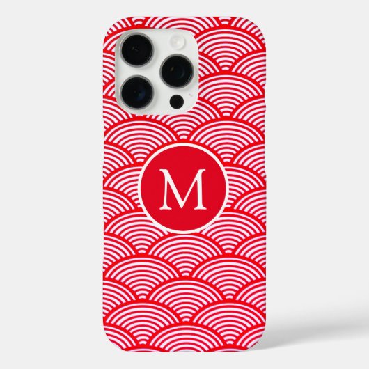 Monogram rood en wit Scallop Patroon Case-Mate iPhone Case (Achterkant)