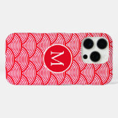 Monogram rood en wit Scallop Patroon Case-Mate iPhone Case (Achterkant (horizontaal))