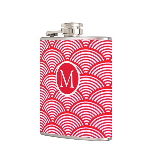 Monogram rood en wit Scallop Patroon Heupfles (Links)