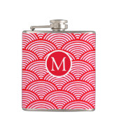 Monogram rood en wit Scallop Patroon Heupfles (Voorkant)