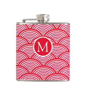 Monogram rood en wit Scallop Patroon Heupfles