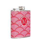 Monogram rood en wit Scallop Patroon Heupfles (Rechts)