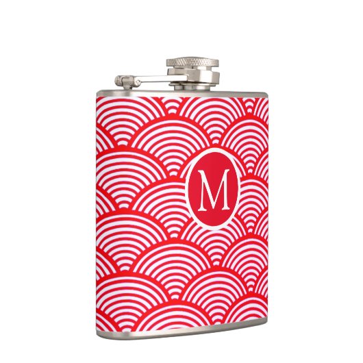 Monogram rood en wit Scallop Patroon Heupfles (Rechts)