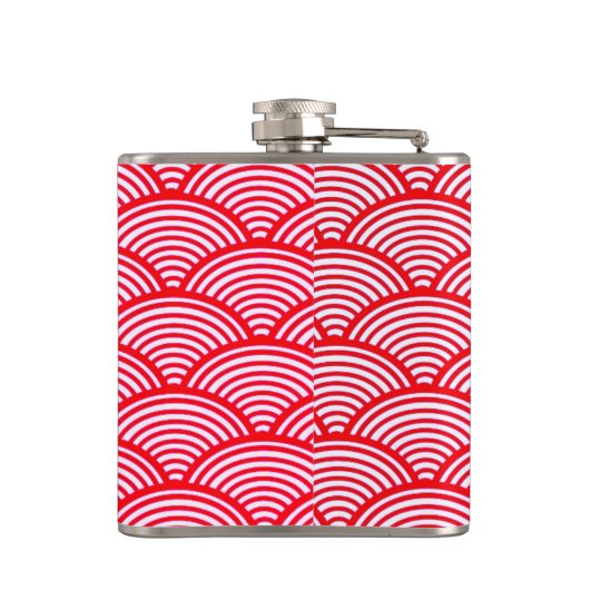 Monogram rood en wit Scallop Patroon Heupfles (Achterkant)