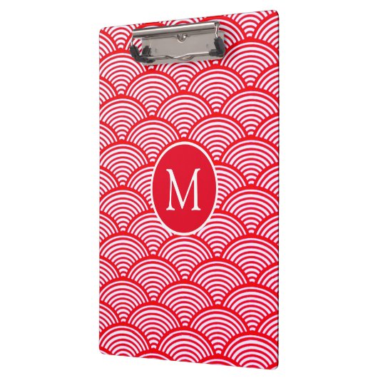 Monogram rood en wit Scallop Patroon Klembord (Links)