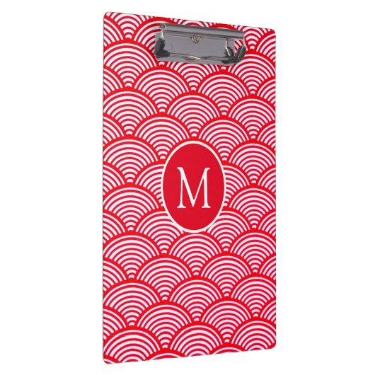 Monogram rood en wit Scallop Patroon Klembord (Rechts)