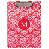 Monogram rood en wit Scallop Patroon Klembord (Voorkant)