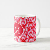 Monogram rood en wit Scallop Patroon Koffiemok (Voorkant rechts)