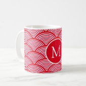 Monogram rood en wit Scallop Patroon Koffiemok (Voorkant links)