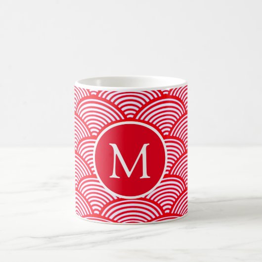 Monogram rood en wit Scallop Patroon Koffiemok (Center)
