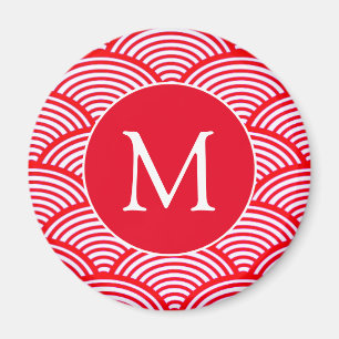 Monogram rood en wit Scallop Patroon Magneet