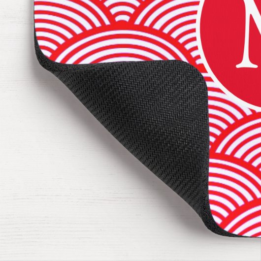 Monogram rood en wit Scallop Patroon Muismat (Hoek)