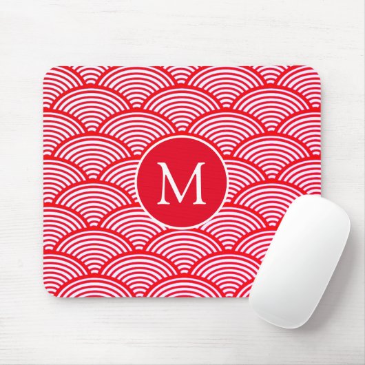 Monogram rood en wit Scallop Patroon Muismat (Met muis)