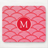 Monogram rood en wit Scallop Patroon Muismat (Voorkant)