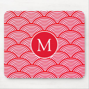 Monogram rood en wit Scallop Patroon Muismat