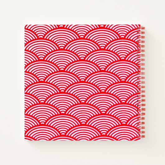 Monogram rood en wit Scallop Patroon Notitieboek (Achterkant)