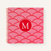 Monogram rood en wit Scallop Patroon Notitieboek (Voorkant)
