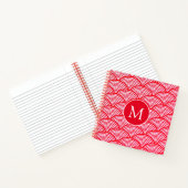 Monogram rood en wit Scallop Patroon Notitieboek (Binnen)