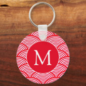 Monogram rood en wit Scallop Patroon Sleutelhanger (Achterkant)