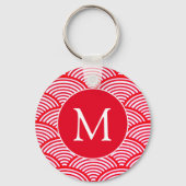 Monogram rood en wit Scallop Patroon Sleutelhanger (Achterkant)