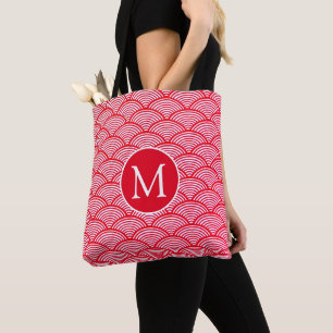 Monogram rood en wit Scallop Patroon Tote Bag