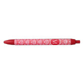 Monogram rood en wit Scallop Patroon Zwarte Inkt Pen (Voorkant)
