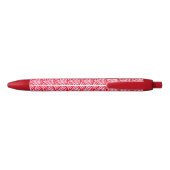 Monogram rood en wit Scallop Patroon Zwarte Inkt Pen (Achterkant)
