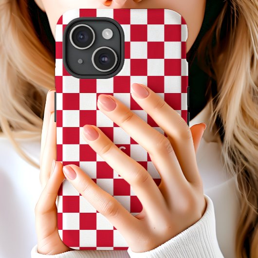 Monogram rood en wit schaakbordpatroon Case-Mate iPhone case