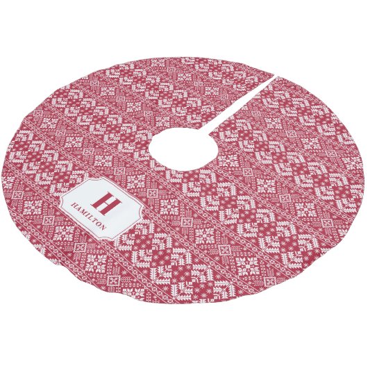 Monogram rood en wit Sweater Pattern Kerstboom Rok (Gekanteld)