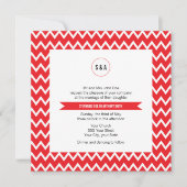 Monogram Rood en Witte Chevron Pattern Wedding Kaart (Voorkant)