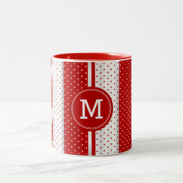 Monogram Rood- en Witte poka Dots Tweekleurige Koffiemok