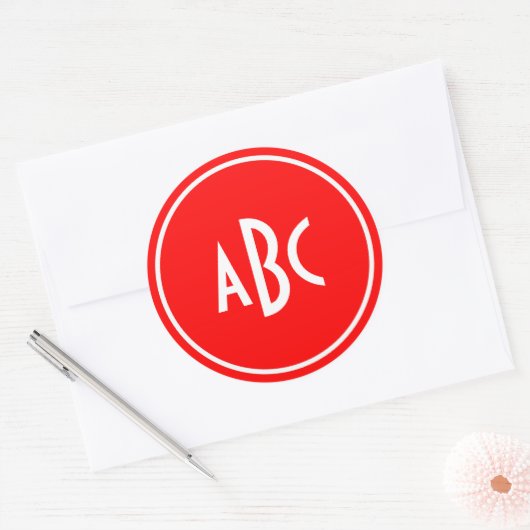 Monogram Rood- en witte ringloop Ronde Sticker (Envelop)
